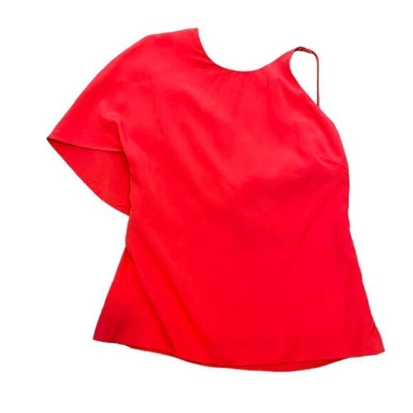 Cushnie 100% Silk Cold Shoulder Cape Sleeve Top Red Strappy Women's Size 6 - Picture 3 of 9